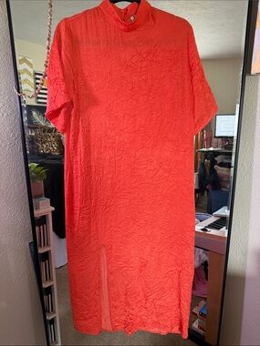 Women’s orange Maxi Dress with Short Sleeves